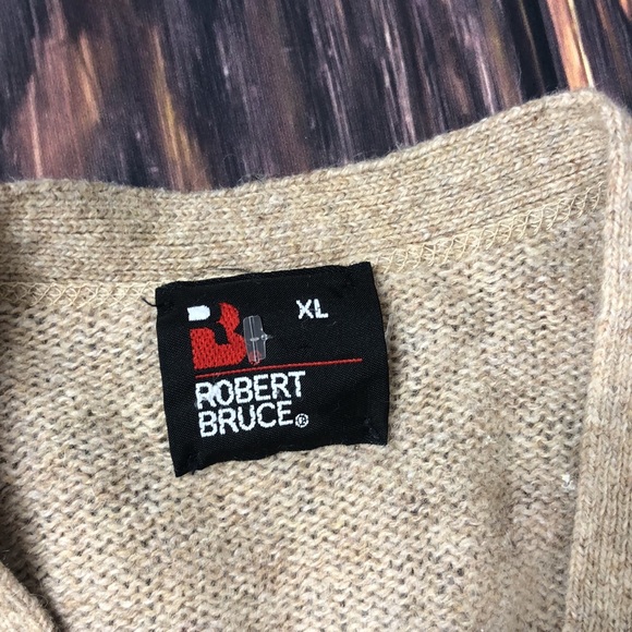 Vintage VTG Robert Bruce Wool Cardigan Sweater Button Up Beige Tan - Picture 2 of 4